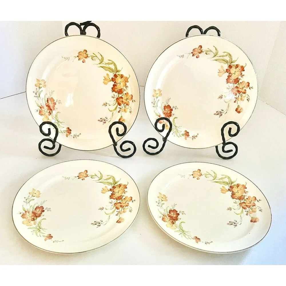 Set Of 4 Hall Luncheon plates in the 1940 Serenade pattern 9 Inch Gold Trim